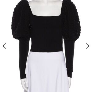 Alice + Olivia Black Puff Sleeve Sweater